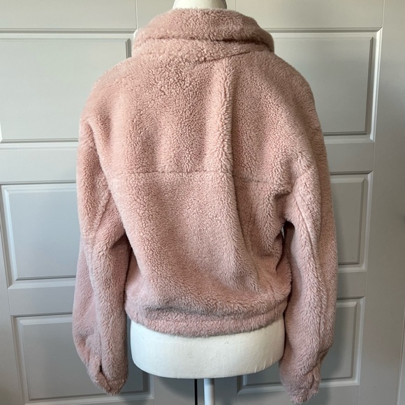 Fuzzy Teddy Bear Jacket Cropped Sherpa Coat Warm Winter Pink Size Small - Picture 3 of 7